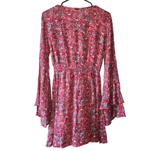 Billabong Bell Sleeve Mini Dress, L, Red floral - Picture 4 of 5